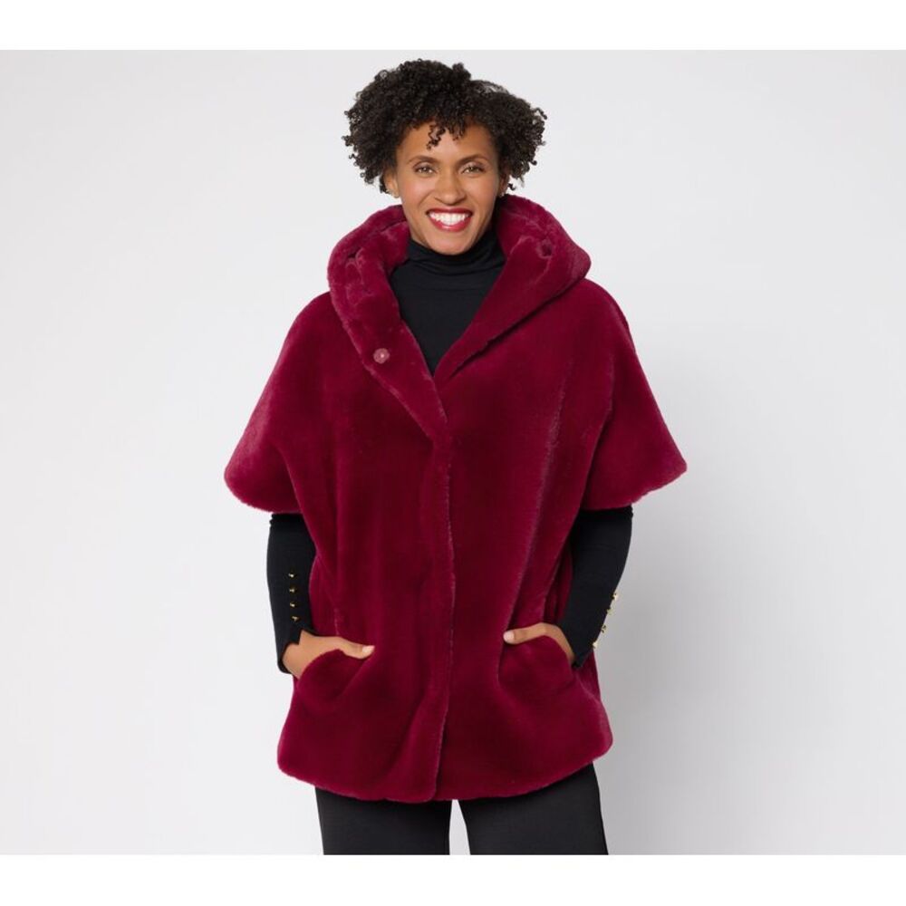 Dennis Basso Women's Petite Jacket PL Make Your Selection: Faux Mink Red